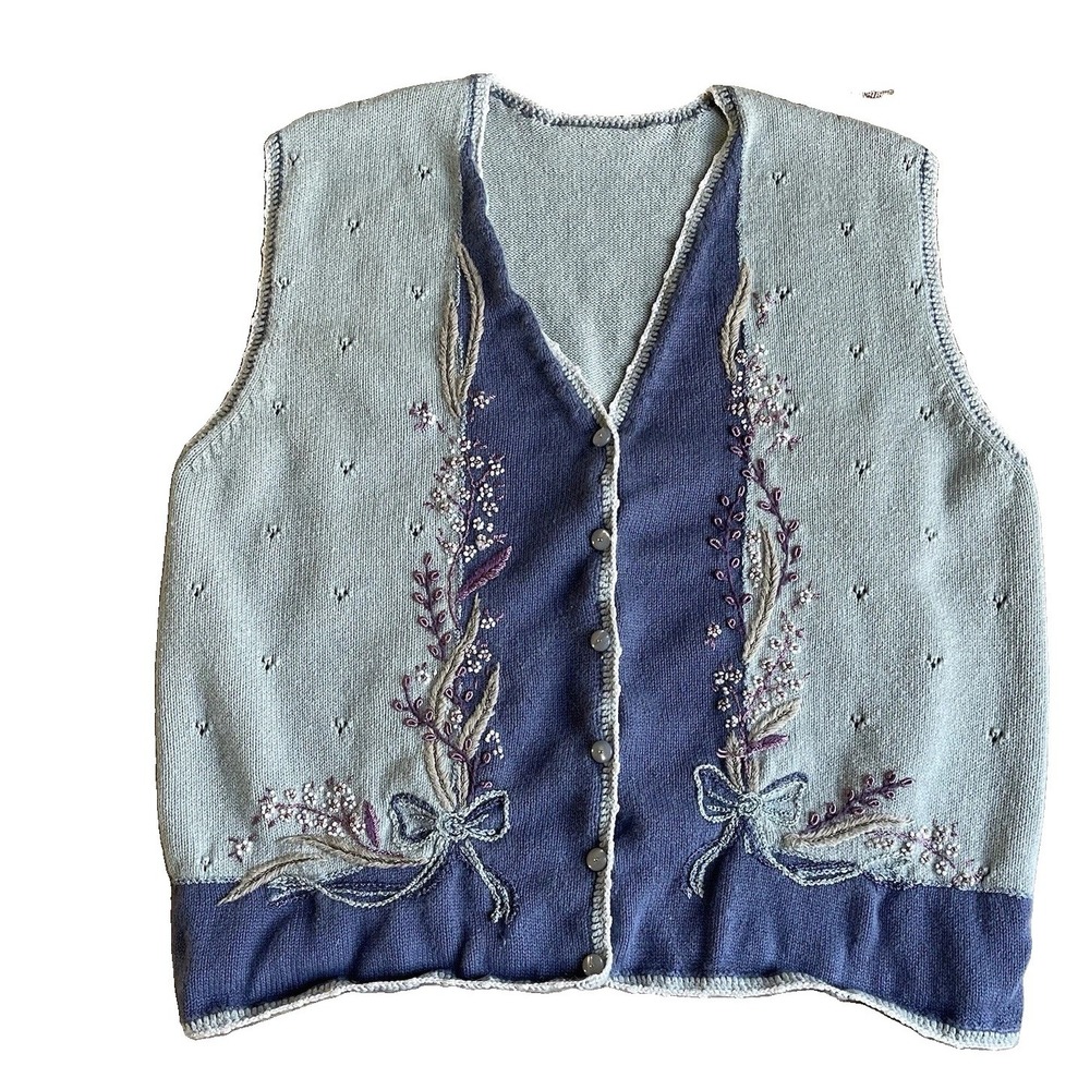 Women's Vintage Knot Best Floral Embroidered Bow Button front Cottagecore Boho